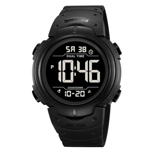 Datirzyx（ダティアシー）大文字表示 デジタル腕時計 見やすい メンズ 防水うで時計 デジタルウォッチ スポーツウォッチ ランニング ストップウォッチ タイマー アラーム ダブルタイム 時報機能 日本語説明書付 (ブラックxブラック)